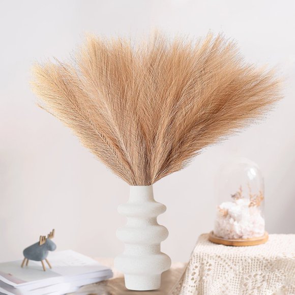 10 Pcs Faux Pampas Grass 18” Bundle of Artificial Pampas Grass Decor Fluffy Stems Fake Pampas Grass for Vase Filler (Brown)