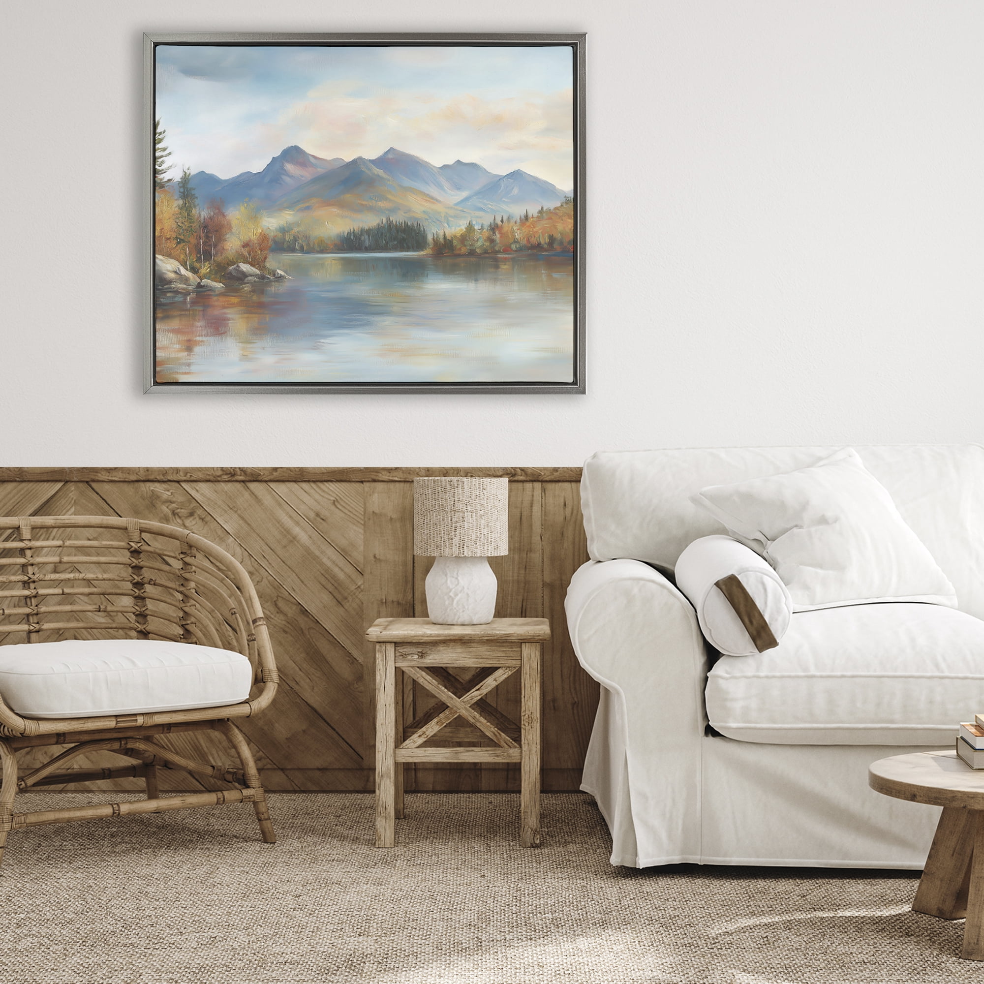Stupell Industries Rustic Lake Landscape in Fall Gray Framed Floater Canvas Wall Art, design by LSR Design Studio