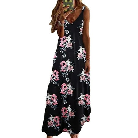 

UKAP Women Nightgown Summer Casual Floral Long Dress Spaghetti Strap Sleep Dress Nightshirt Pajamas Dress