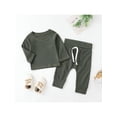 thumbnail image 2 of Unisex Baby Waffle Outfits Set Long Sleeve Round Neck Sweatshirt + Drawstring Pants Sets for Fall Winter, 2 of 9