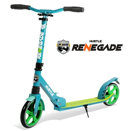 Hurtle Fitness Lightweight and Foldable Kick Scooter - Adjustable Scooter for Teens and Adult, Alloy Deck with High Impact Wheels (Teal Blue)