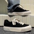 thumbnail image 4 of Men's Black Canvas Platform Sneakers with Off-White Sole, Casual Minimalist Shoes, 4 of 10