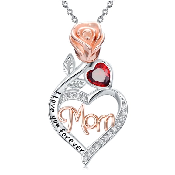 Taioiat Mothers Day Gift for Mom 14K White Gold Plated Mom Necklace for Women Rose Heart Necklace Jewelry Valentines Day Gift for Women Her