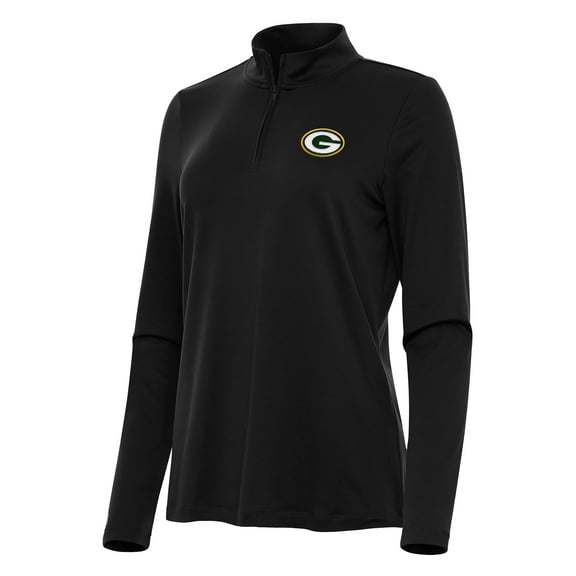 Women's Antigua  Black Green Bay Packers Reprocess Quarter-Zip Top