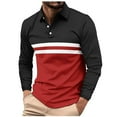 thumbnail image 2 of COSFO Collared Mens Long Sleeve Polo Shirts Striped Pullover Mesh Shirts Lightweight Casual Slim Fit Performance Graphic Tees, 2 of 7