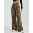 thumbnail image 4 of Women'S Plaid Leopard Print Straight Leg Pants Elastic Waist Y2K Trousers Bottoms with Pockets Leopard Brown L, 4 of 9
