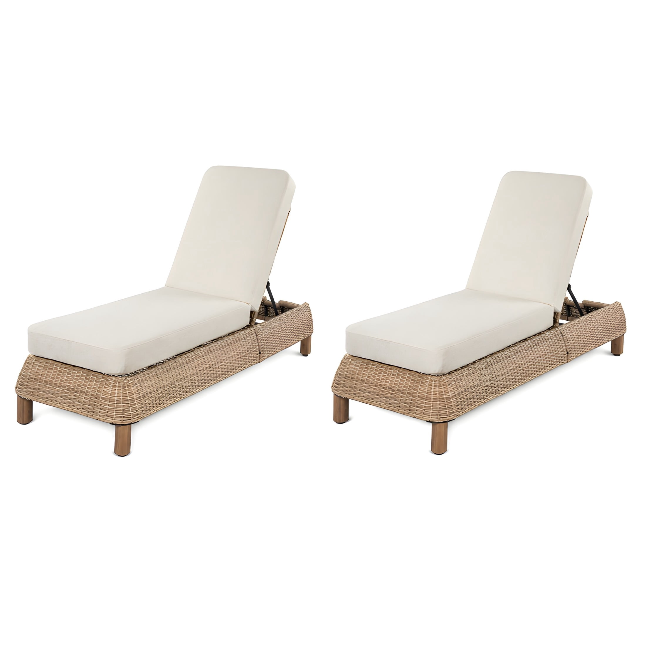 Christopher Knight Home Set of 2 Outdoor Chaise Lounge Chairs, Wicker Recliners with Cushions, Brown + Beige