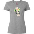 thumbnail image 3 of Inktastic He is Risen Cross with Script and Flowers Women's T-Shirt, 3 of 5