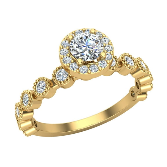 Round Halo Diamond Engagement Ring for Women Stackable Milgrain Design 14K Gold 0.65 CT TW (G,SI1)
