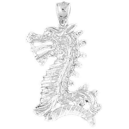 14K White Gold Dragon Pendant - 38 mm
