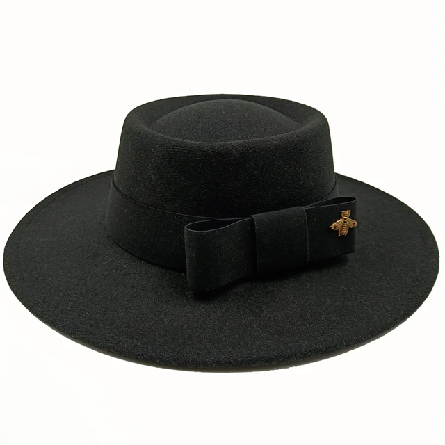 Sombreros Fedora redondos y cóncavos para hombre y mujer, cinta elástica con lazo superior plano, superficie convexa, sombrero de jazz de fieltro, venta al por mayor