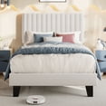 thumbnail image 3 of Virans Twin Size Bed Frame,Upholstered Linen Platform Bed frame with Fabric Headboard,Solid Wood Slats Support,Noise Free,No Box Spring,Easy Assembly,White, 3 of 8