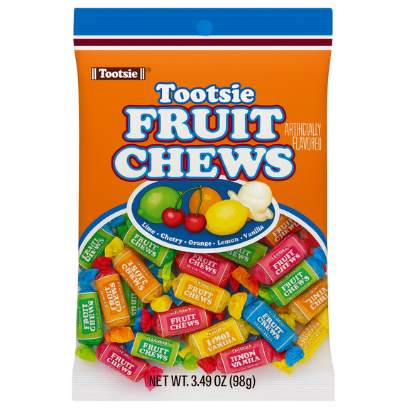 Tootsie Fruit Chews Assorted Flavors – Lime, Cherry, Orange, Lemon & Vanilla – 3.49 oz Bag