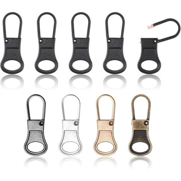 9 Pcs Zipper Pull Replacement Zipper Repair Kit Detachable Zipper Pull Replacement Zipper Pull for Clothing Zipper Tab Metal Pull Cord Extender for Backpack Jackets Pants Boots Luggage(5 Color)