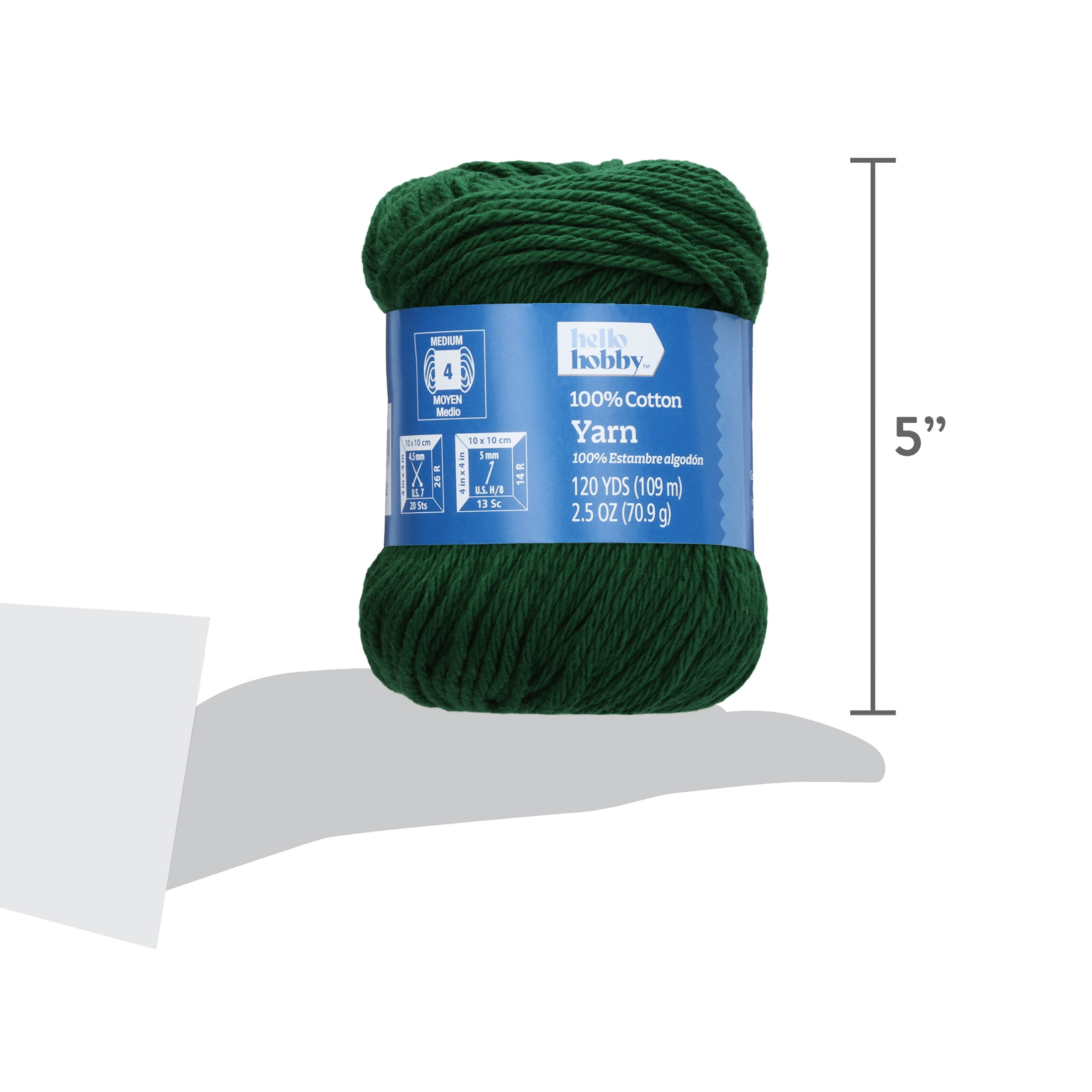 Hello Hobby Size 4 Medium Weight Cotton Forest Green Yarn, 2.5 oz, 120 yds