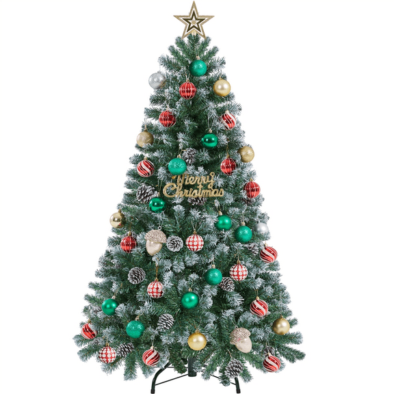 Alden Design 4.5ft Pre Decorated Frosted Artificial Christmas Tree with Stand, Green