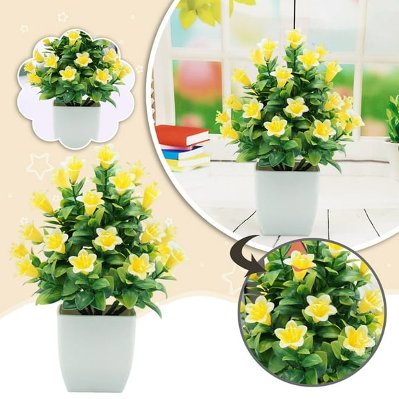 Hxoliqit Artificial Potted Plants Faux Floral Arrangements For Desk Home And Office Decor Plastic Decorative Vase For Living Room Bedroom Bathroom Artificial Flowers Artificial Plants & Flowers