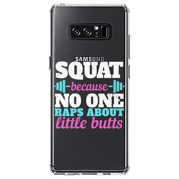 DistinctInk Clear Shockproof Hybrid Case for Samsung Galaxy Note 8 - TPU Bumper Acrylic Back Tempered Glass Screen Protector - Squat Because No One Raps About Little Butts