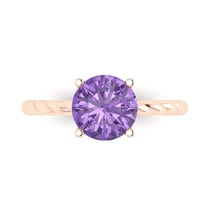2 ctw Solitaire Anniversary Ring for Women | Round Cut Simulated Alexandrite | Hyperallergenic Solid 18K Rose Gold