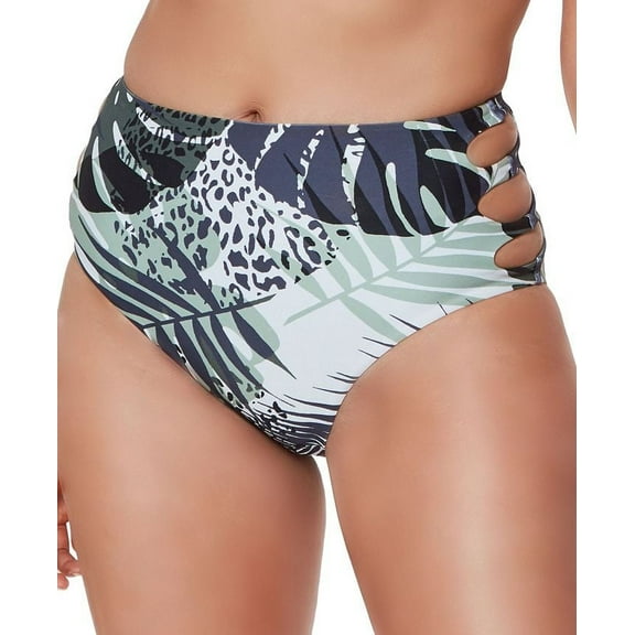 Bar III MULTI Tropical-Print Cutout Bikini Swim Bottom, US Medium