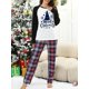 thumbnail image 1 of Conjunto de pijama de 2 piezas con estampado navideño para mujer, ropa de dormir de manga larga, Tops raglán + Pantalones a cuadros, ropa de estar por casa, nueva moda, 2023, 1 of 4