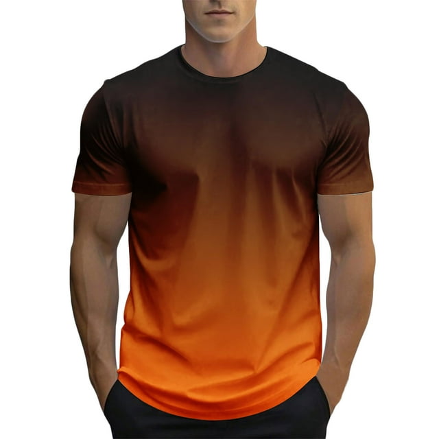 hotojiny Mens T-Shirts Summer Fashion Gradient Short Sleeve Basic Tees Casual Loose Fit Workout Running Pullover Tops