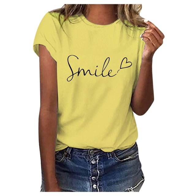 WEIYLL T-Shirt Femme Imprimé Floral Printemps Manches Courtes Jaune Tailles TTG