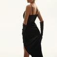 thumbnail image 4 of Robe Midi de Soirée Boîte de Nuit à Bretelles Spaghetti Froncée en Satin pour Femmes, Noir, G, 4 of 5