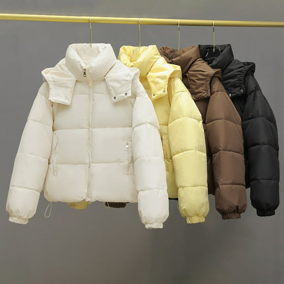 Feancey Womens Down Coat with Hood Oversized Casual Puffer Jackets Full Zip Stand Collar Winter Coats Thicken Warm Bubble Jacket Yellow M
