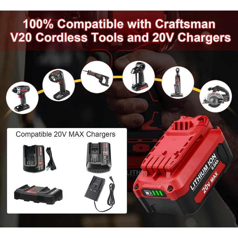 Craftsman V20 Lithium ion Battery 6.0Ah 2pack Rechargeable Compatible with Power Tool Cordless Walmart