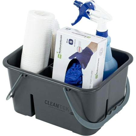 

HYKE Clean T fessional Cleaning Caddy - 4 Compartment Multipose Gray Plastic All-pose Supply With Handle for Bathroom Bedroom en or Garden