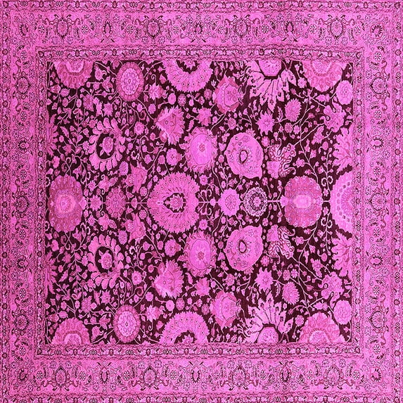 Ahgly Company Indoor Square Oriental Pink Industrial Area Rugs, 8' Square