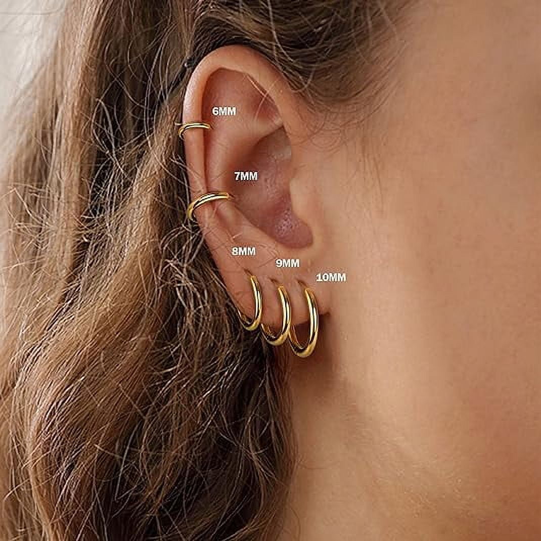 Knubmt 12 Pairs 316L Stainless Steel Earring Set 14K Gold Plated Hoop Earrings Flat Back Stud Earrings for Women Men, Rose Gold