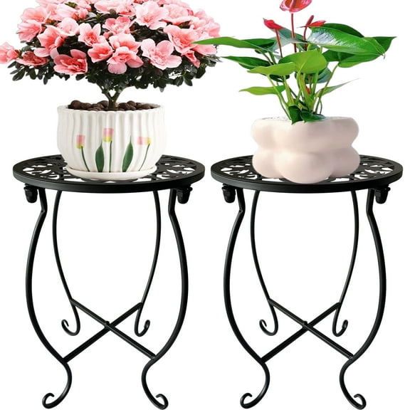 EKINIYAR Plant Stand Indoor Outdoor, Set of 2 Metal Plant Stand for Indoor Plants Iron Art Flower Pot Holder Stand Decoration Shelf Racks for Single Planter Use in Garden Patio Corner