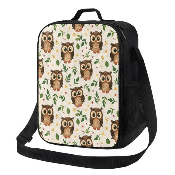 Cute Owl And Leaf Insulated Thermal Lunch Bag Tote Leakproof Single Shoulder Strap Hand Carry, Lightweight Reusable Lunch Box Cooler One Size