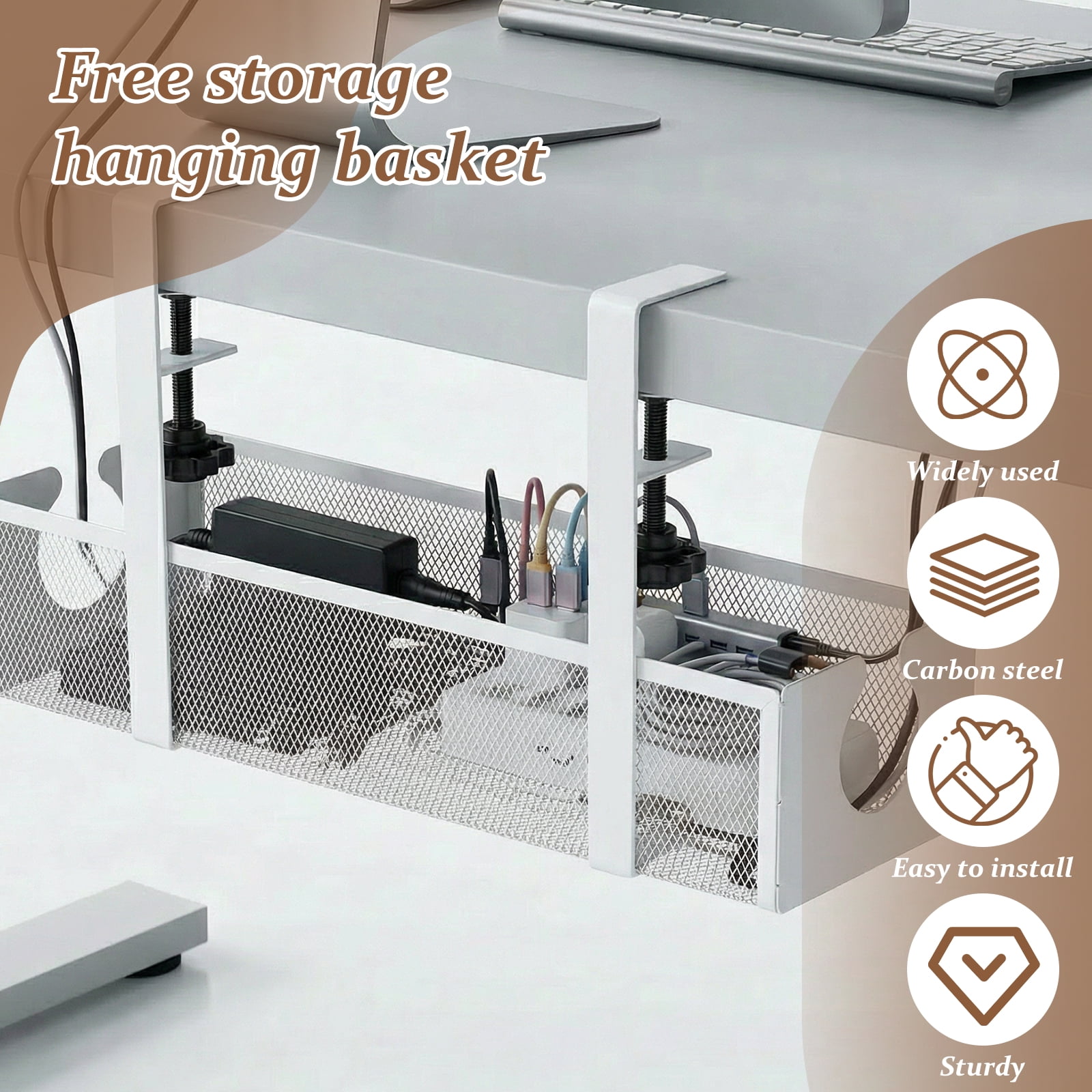 Austok Under Desk Cable Management 13.39" Cable Management Box for Table Thickness up to 1.97" Wire Cord Organizer with Clamp No Drill