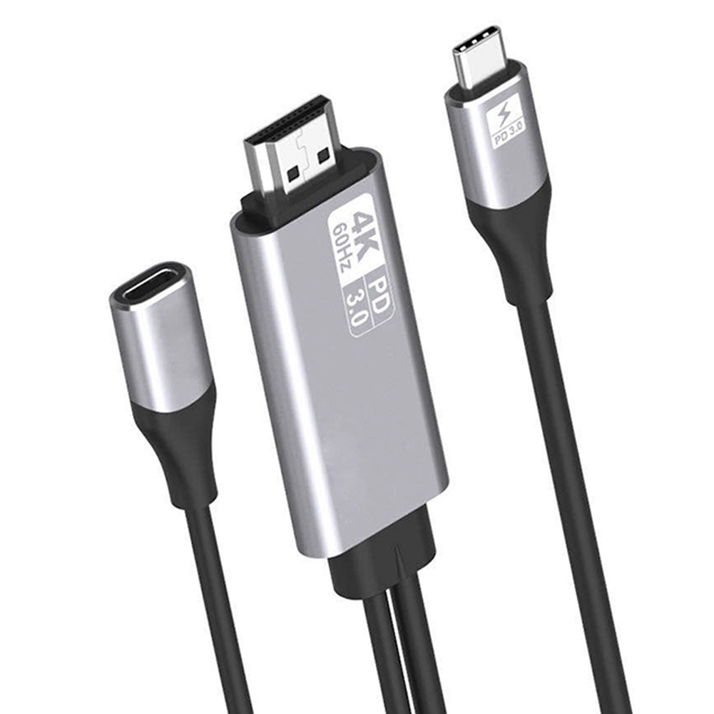 TypeC to HDTV Cable TypeC to Compatible HDTV Cable USBC PD 3.0 Female Power Supply 4K60HZ