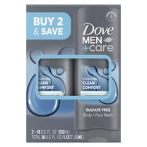 Dove Men Care Body and Face Wash for Men Hydrating Clean Comfort with 24 Hour Nourishing Micromoisture Technology, 18 oz 2 pack