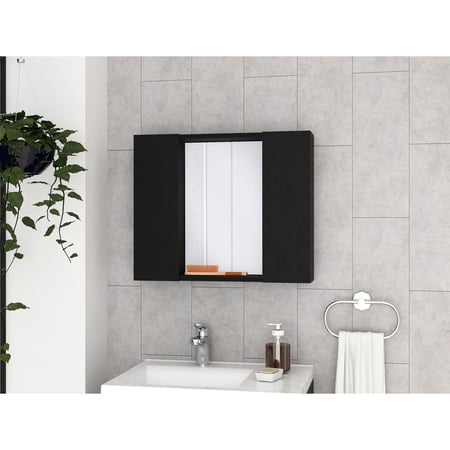 Functional Storage Design - Black double - door medicine cabinet for organized items
