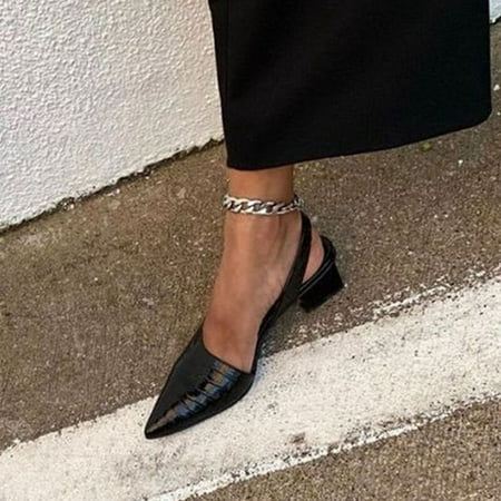 

AXXD Black Sandals for Women Clearance Under $10 Summer Closed-Toe Sexy Retro Elegant Patent Leather Mid Heel Chunky Heel Strap Sandals