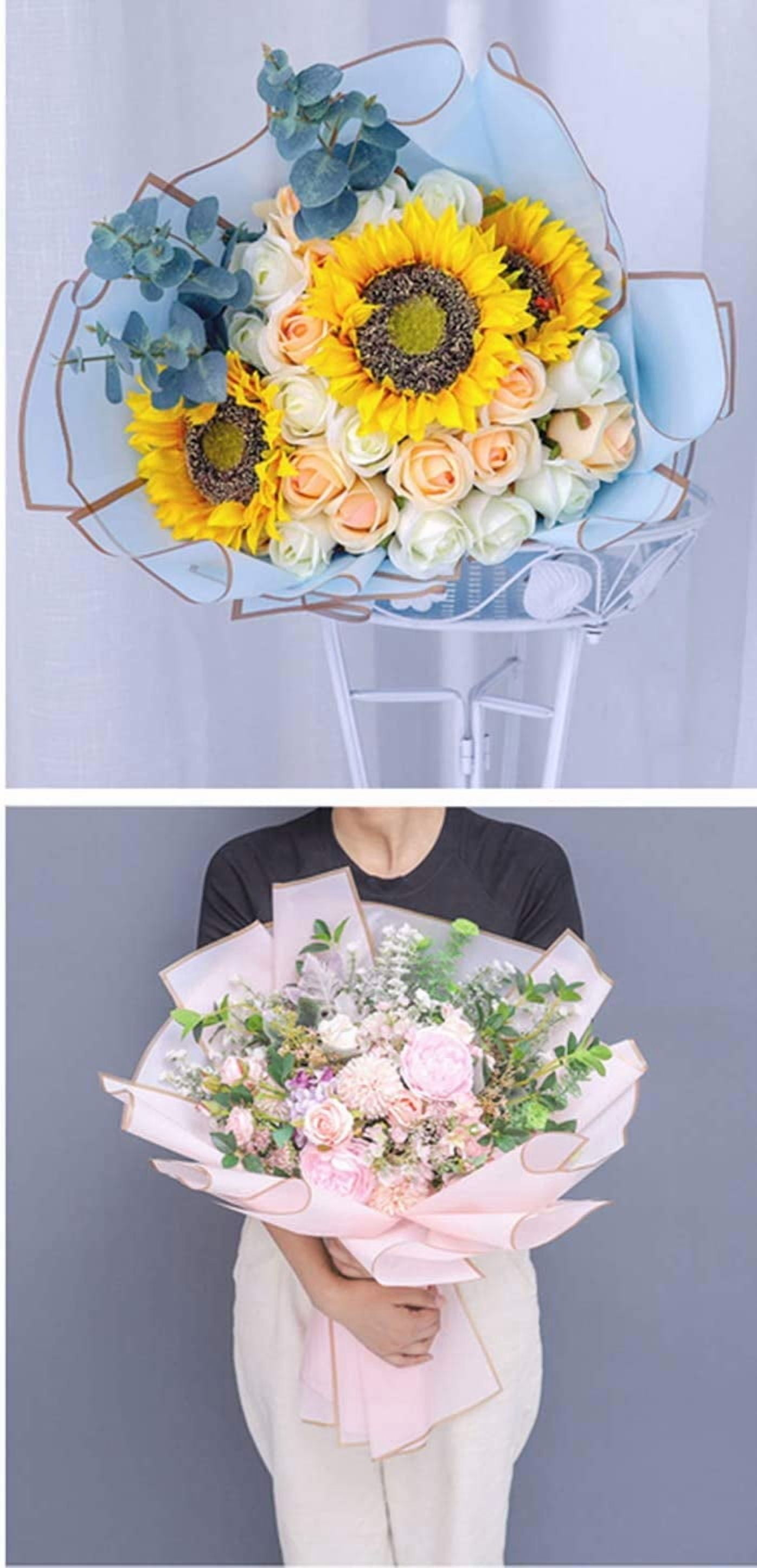 21Sheets 7 Color Gold Edge Flower Gift Wrapping Paper Florist Bouquet Packaging Wedding 22.75x 22.75"