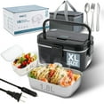 thumbnail image 1 of SOHIDA 1.8L+0.5L Heated Lunch Box for Men, 80W Electric Lunch Box with Long-Handled Utensils for Adults, 12V/24V/110V Lonchera ElÃ©ctrica PortÃ¡til, Portable Food Warmer for Car/Truck/Office (Blac, 1 of 7