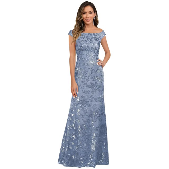 Vestido para madre del novio YXFDKZIB, cuello redondo, sirena, azul 8