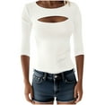 thumbnail image 2 of Uootdi 3/4 Length Sleeve Womens Tops Womens Sexy Cutout Front Round Neck Slim Fit Gift Shirts Stretchy Tops Ribbed Casual Basic Ju, 2 of 6