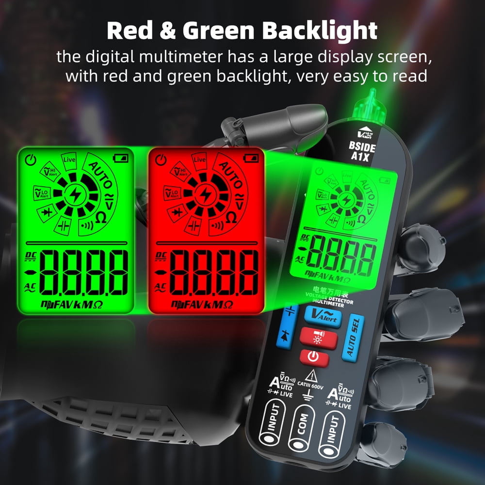 BSIDE Handheld Digital Multimeter Electric Test Pen Professional Voltage Resistance Diode Tester Live Wire Recognition Meter with Automatic Shutdown and Flashlight Function
