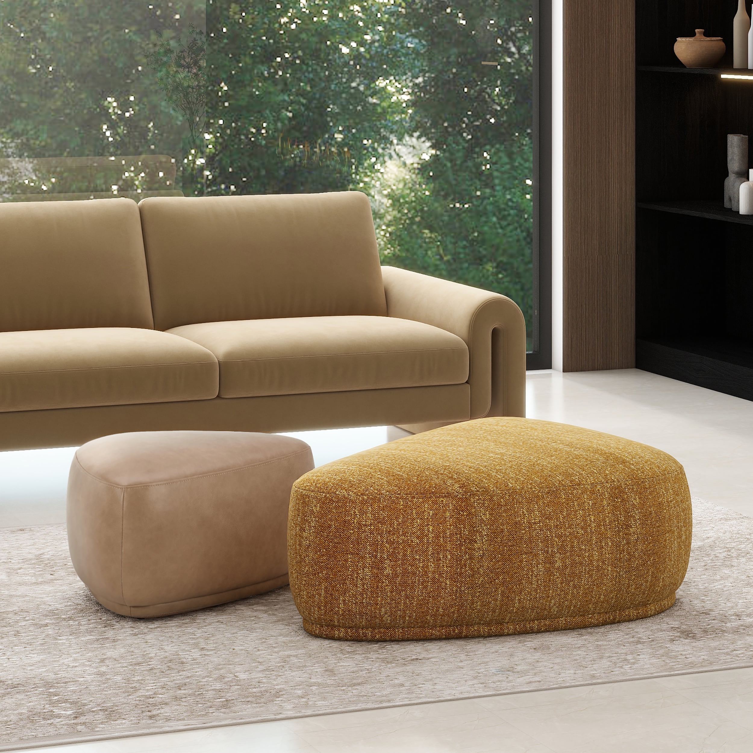 Pebble 26" Rounded Triangle Cocktail Ottoman Tuscan Tan Brown
