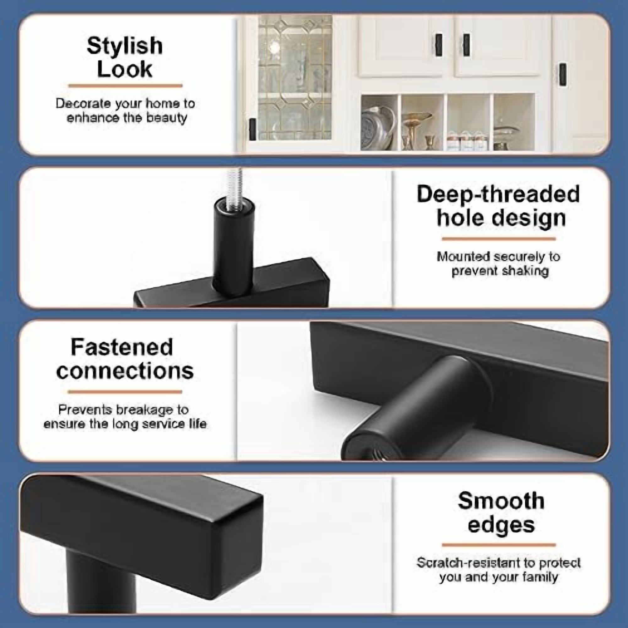 30 Pack Square Cabinet Knobs Matte Black Drawer Knobs 2" Length, Single Hole Kitchen Knobs for Cabinet Pulls, Stainless Steel Cabinet Handles for Bedroom Bathroom Office