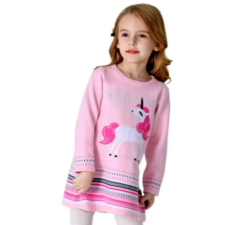 

Julerwoo Girls Unicorn Sweater Dress Garden Party Jesery Winter 5T Pink