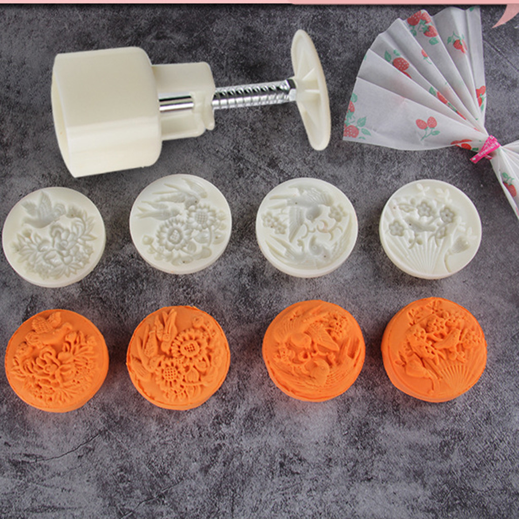 Mooncake Mold Flower Midautumn Festival Hand Press Moon Cake Cutter