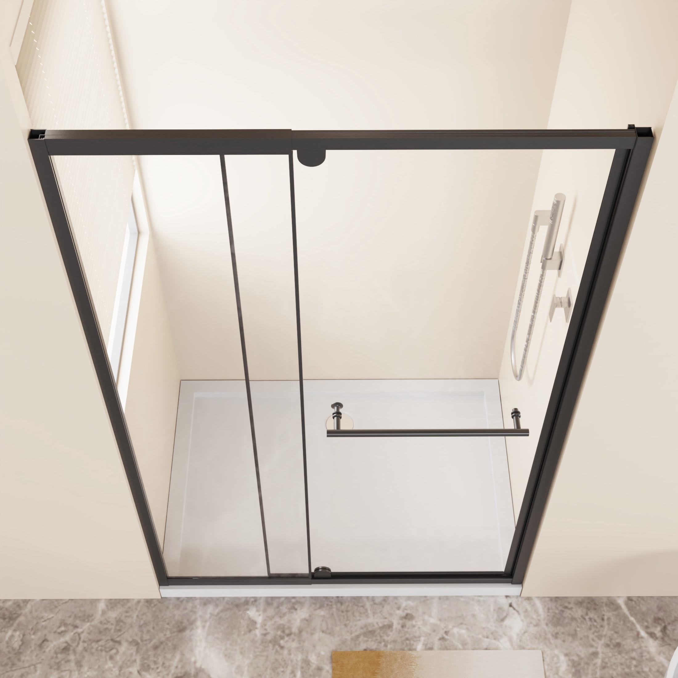 Noble House 48" x 72" Pivot Shower Door, Thick Clear Tempered Glass Swing Door with Stainless Steel Handle, Matt Black